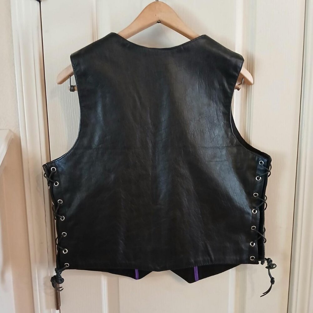 Black Interstate Leather Snap-Up Lined Biker Vest… - image 8